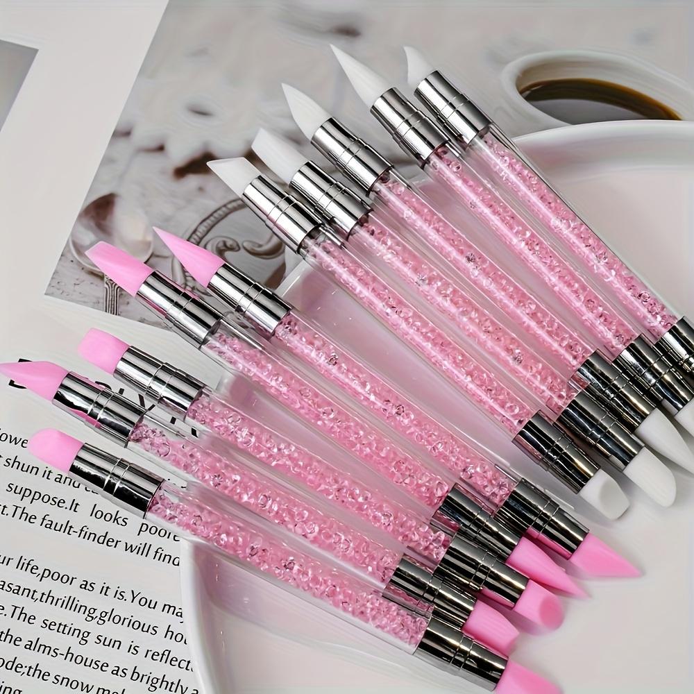 5 Stück Doppelkopf Strass Nail Art Silikon Modellierstifte für 3D Blumenschnitzen, DIY Nagelstempel Pinsel für Nail Art Kreationen