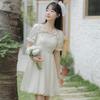 Women's New Retro Bow Square Collar High-end Short-sleeved Dress