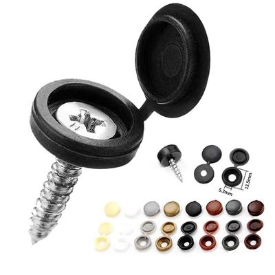 Hinged 100Pcs Plastic Screw Cap Cover Nuts Fold Snap Protective Cap Button Screw Wood Furniture Decorative Nuts Bolts Hardware