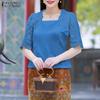 ZANZEA Women Square Neck Casual Lace Splice Half Sleeve Satin Blouse