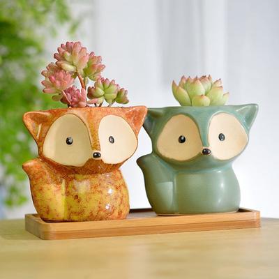 Ceramic Fox Succulents Plant Pot Micro Cute Mini Bonsai Small Flower Pots Cartoon Planter Home Garden Decor Ornament
