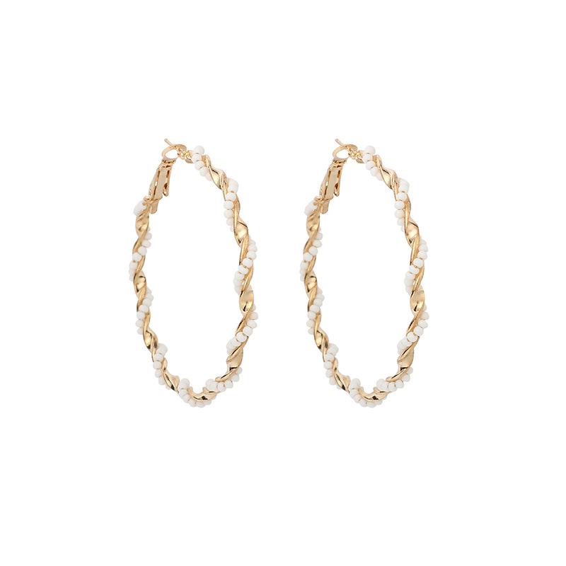 2025 New European and American Exaggerated Large Circle Earrings Trendy Ins Bohemian Round Rice Bead Ear Jewelry