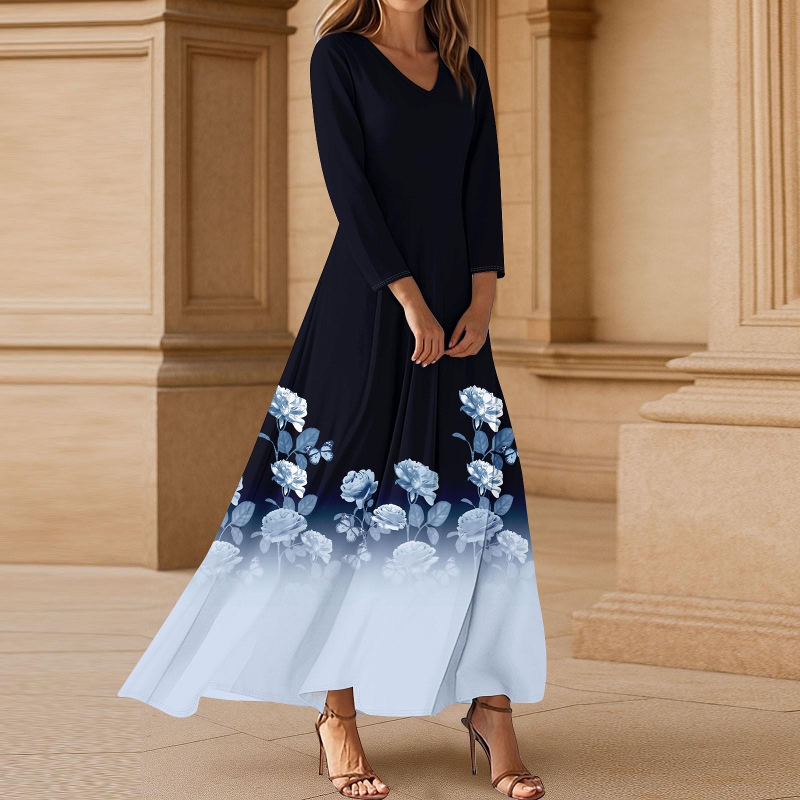

Платья для женщин Винтажное цветочное туниковое платье миди с завышенной талией Летнее повседневное платье с рукавом 3/4 S тёмно-синий