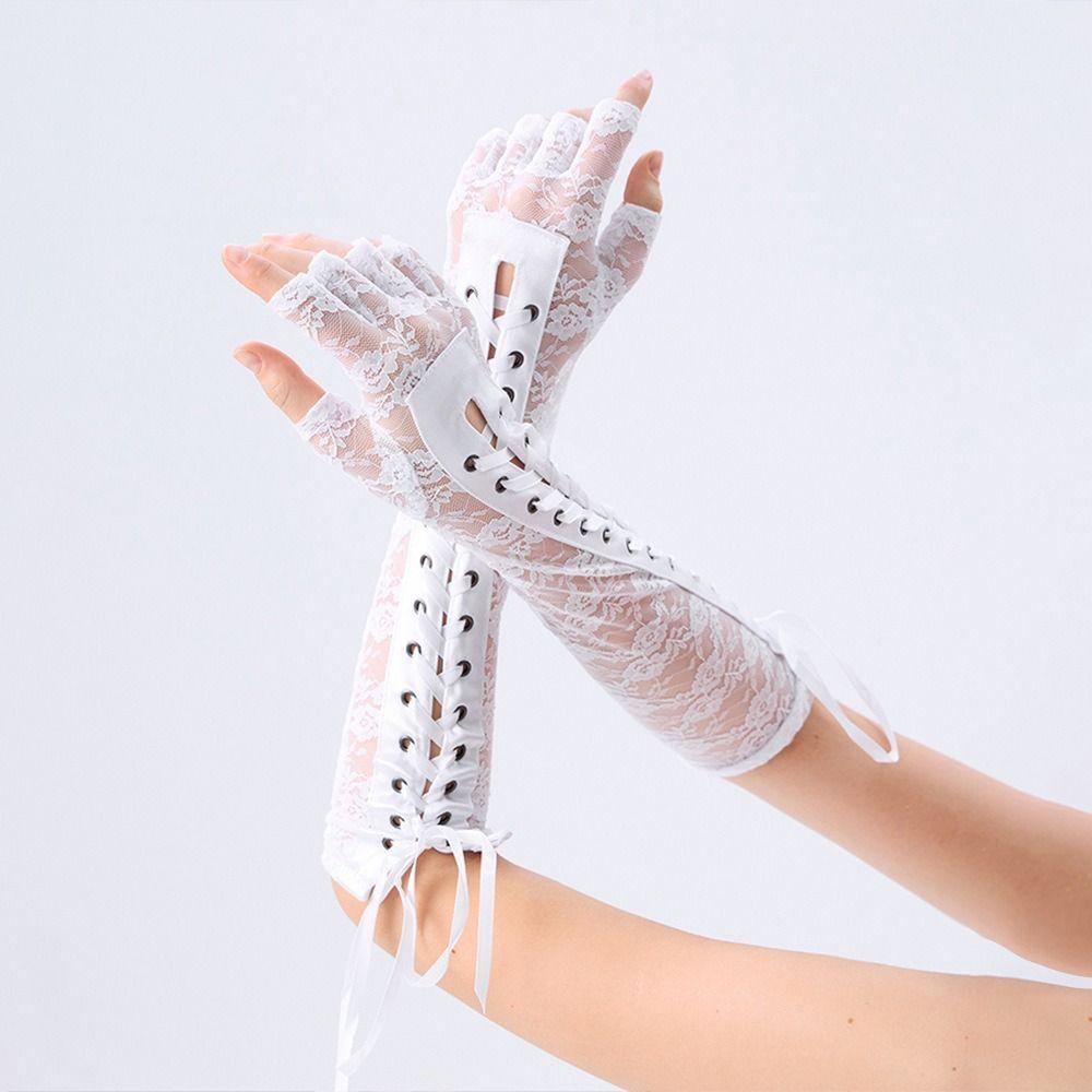 Lolita Spitzenband Handschuhe Lange Handschuhe Elastische Damen Handschuhe Süßes Band Halbfingerhandschuhe Party