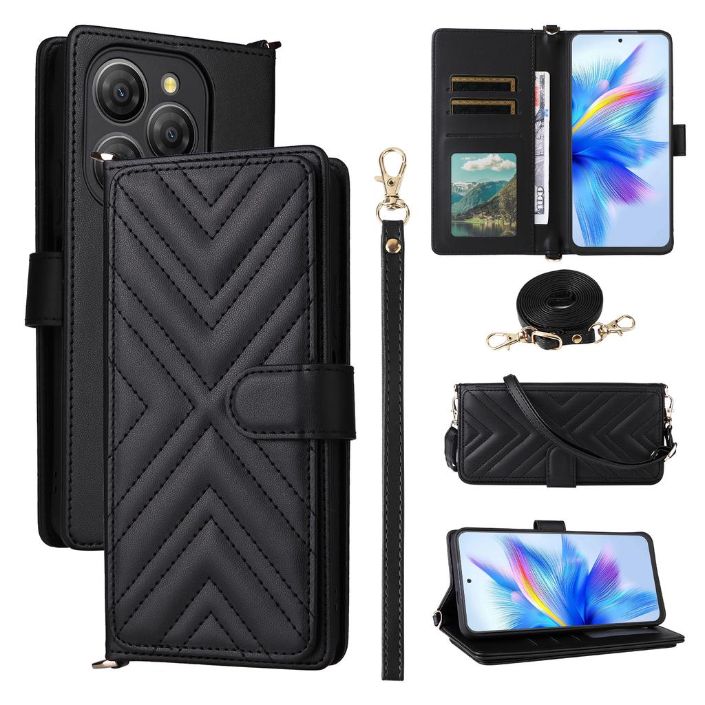 For Blackview Shark 9 5G Wallet Case with Shoulder/Wrist Strap Leather Phone Cover Stand