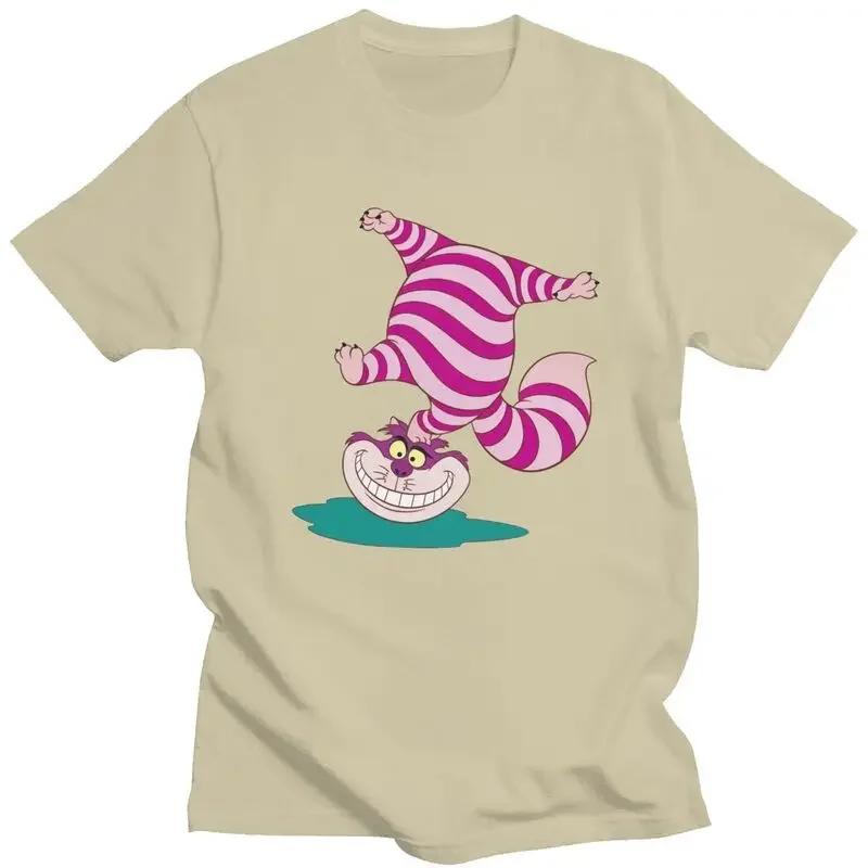 Cheshire Cat Animation Tshirts Short Sleeve Print T Shirt Unique Alice In Wonderland T-shirts Slim Cotton Tee Tops Unisex