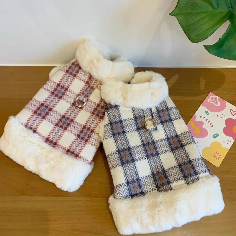 Plush Dog Warm Coat Winter Clothes for Small Dogs Teddy Bichon Puppy with Leash Hole Dogs Clothes Dog Jacket Pet Clothes
