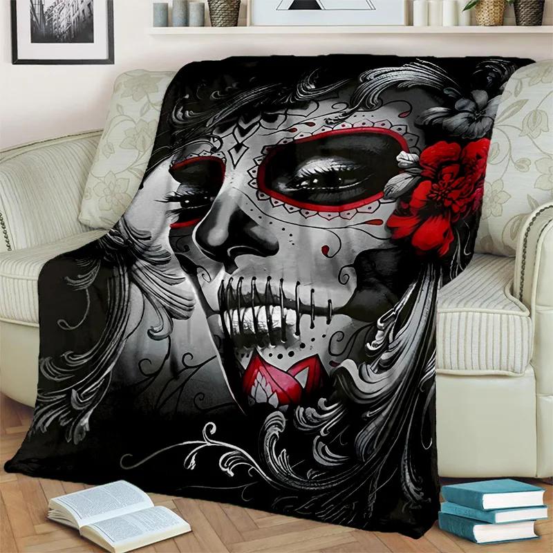 Coperta Orrore Teschio Femminile Ragazza Morta Gotica, Morbida Coperta da Lancio per Casa Camera da Letto Letto Divano Picnic Viaggio Ufficio Coperta Coprente Bambino
