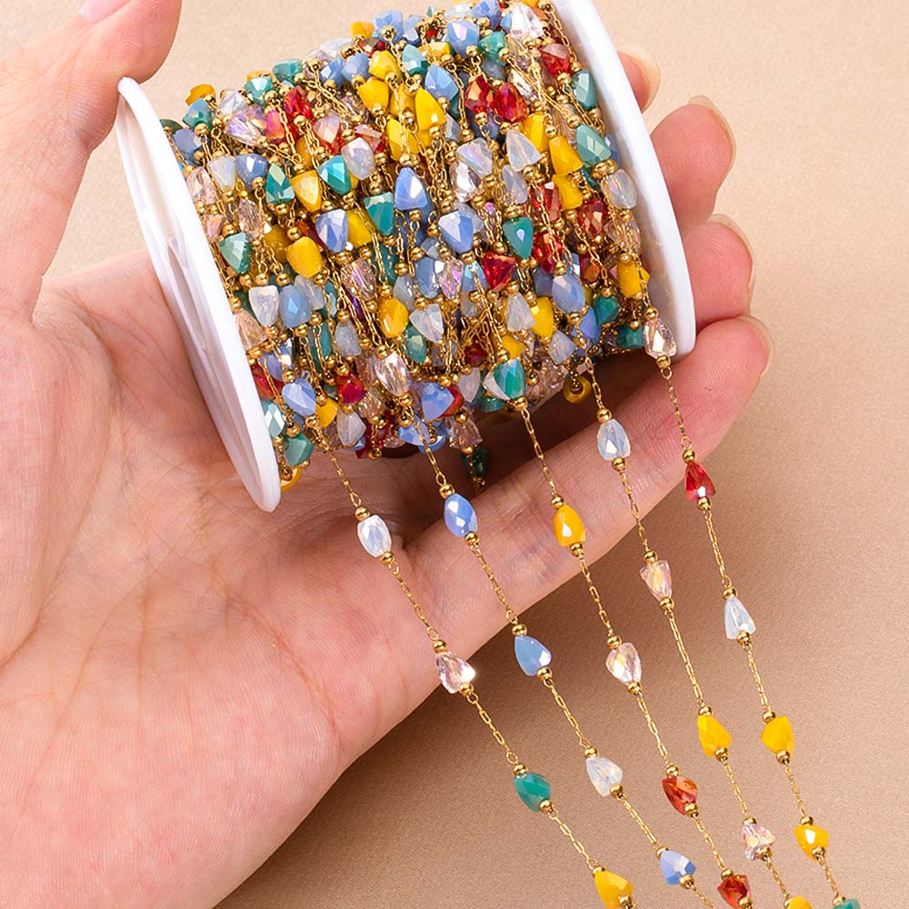 1meter Stainless Steel Beaded Chain Colorful Gravel Stone Triangle Bead Chains for Necklaces Bracelets DIY Boho Jewelry Making