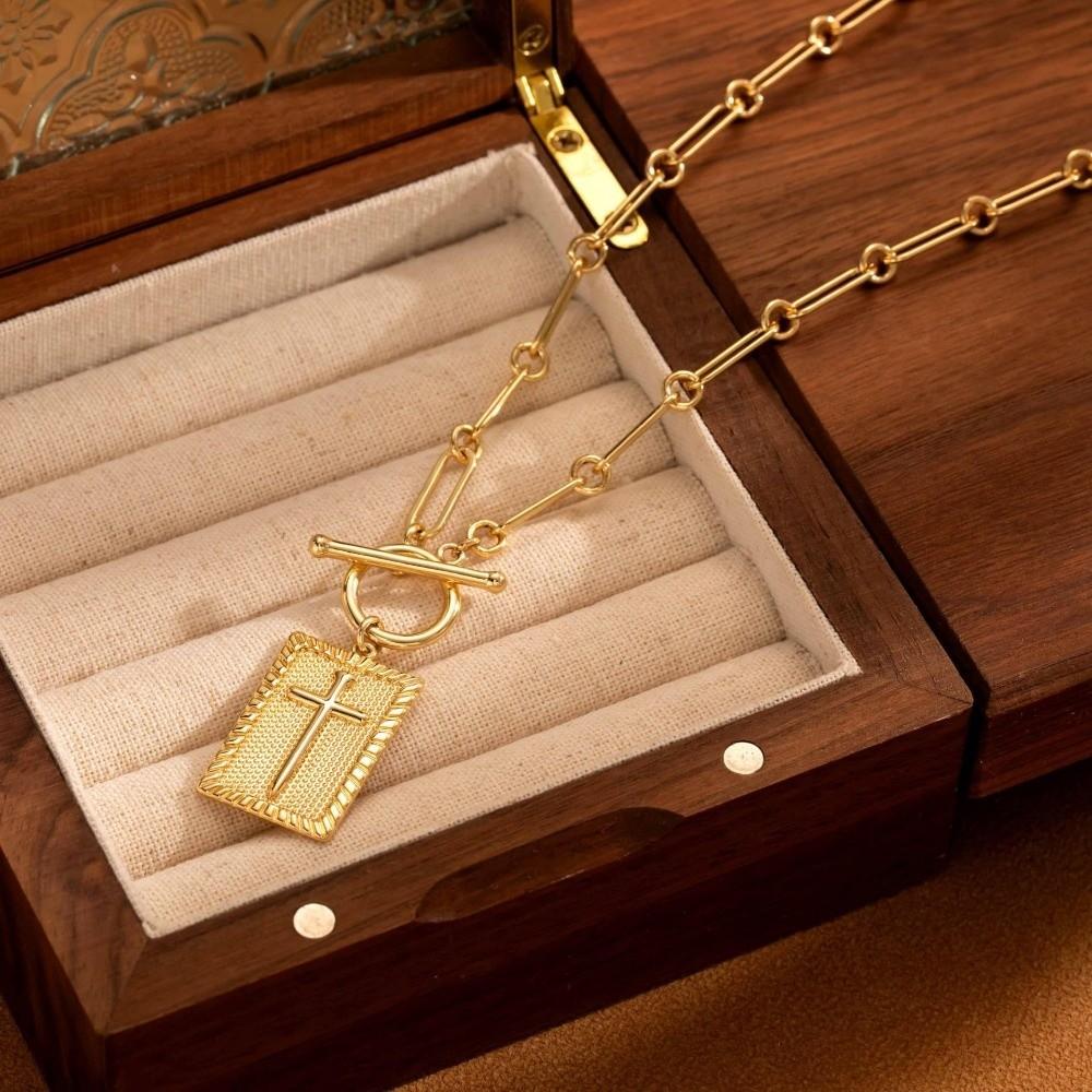 Halskjede med binders i rustfritt stål, vanntett halskjede med korsanheng for par, tilbehør