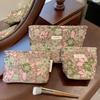 Polyester Canvas Flower Clutch Bag Flower Pattern Large Capacity Makeup Bag Portable Zipper Closure Cosmetic Organizer