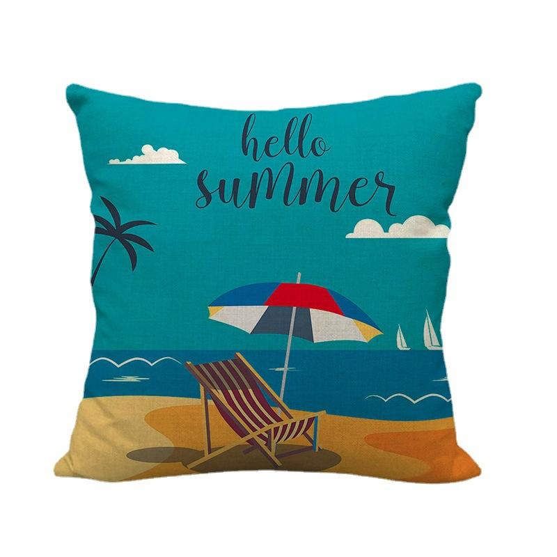 Cartoon Seaside Vacation Digital Printing Short Plush Pillow Covers Decorative For Car Sofa Office Cushion Cover Home Goods