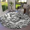 Sketch Truck Whale Poseidon Skeleton Round Area Rug,Carpet Rug for Living Room Bedroom Sofa Playroom Decor,Non-slip Floor Mat
