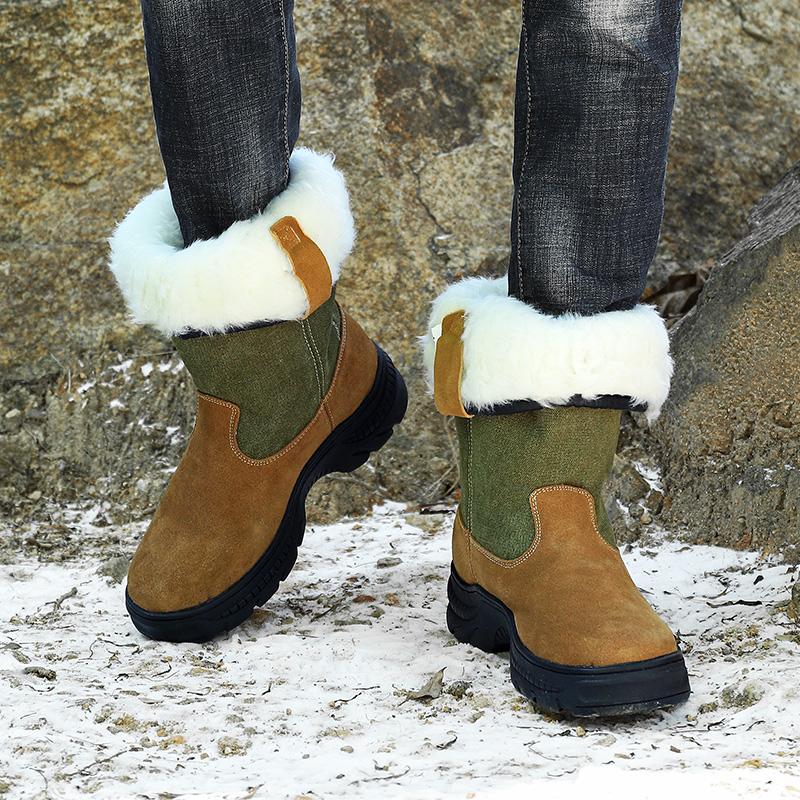 Comfortable Non-slip Male Outdoor Boots Genuine Leather High Top Shoes Platform Men Snow Boots Plush Warm Winter Footwear Luxury