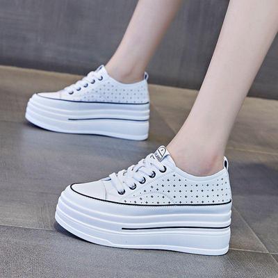 Sommer Flache Plateau Echtleder Schuhe Damen Mode Sneaker Atmungsaktive Schwarz Weiße Schuhe Modemarke Damen Sneaker
