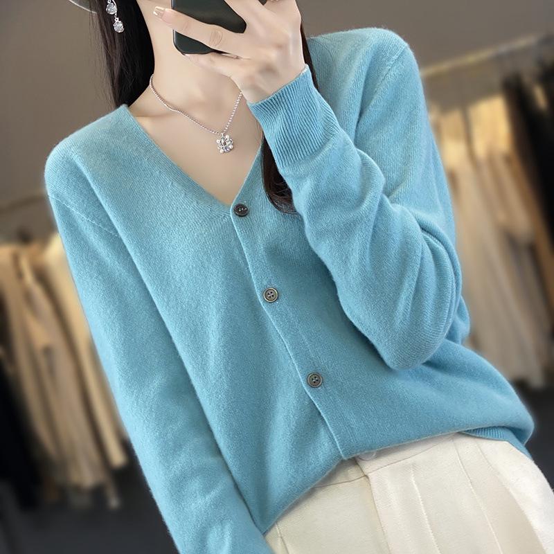 Women's Wool Knit Collar Cardigan: Slim-Fit, Long Sleeve, Loose Outerwear for Autumn and Winter.
