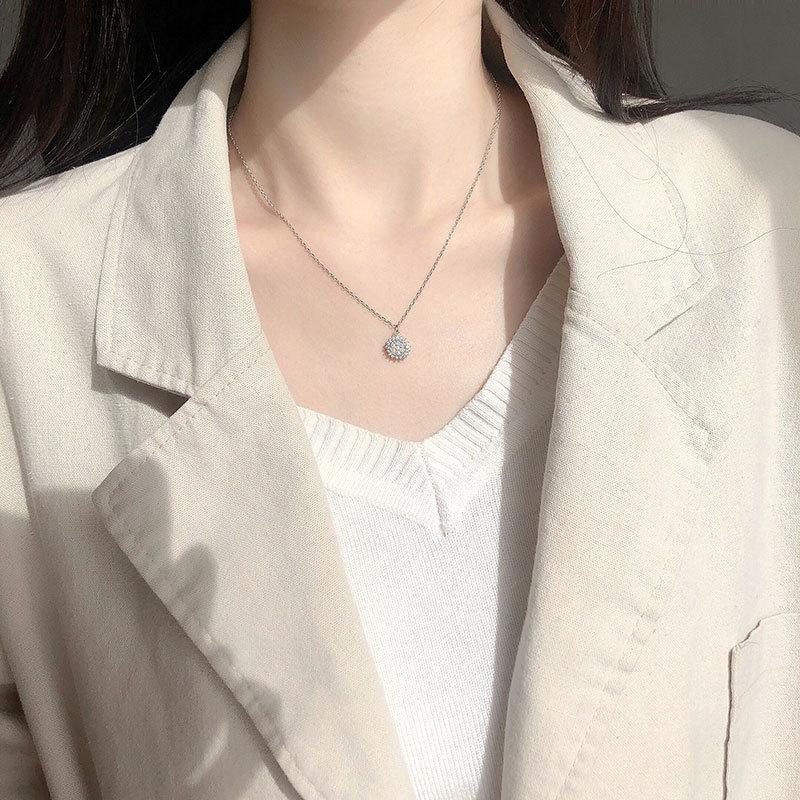 New Sun Flower Bud Pearl Necklace Japanese and Korean Simple Temperament Versatile Collarbone Chain for Women