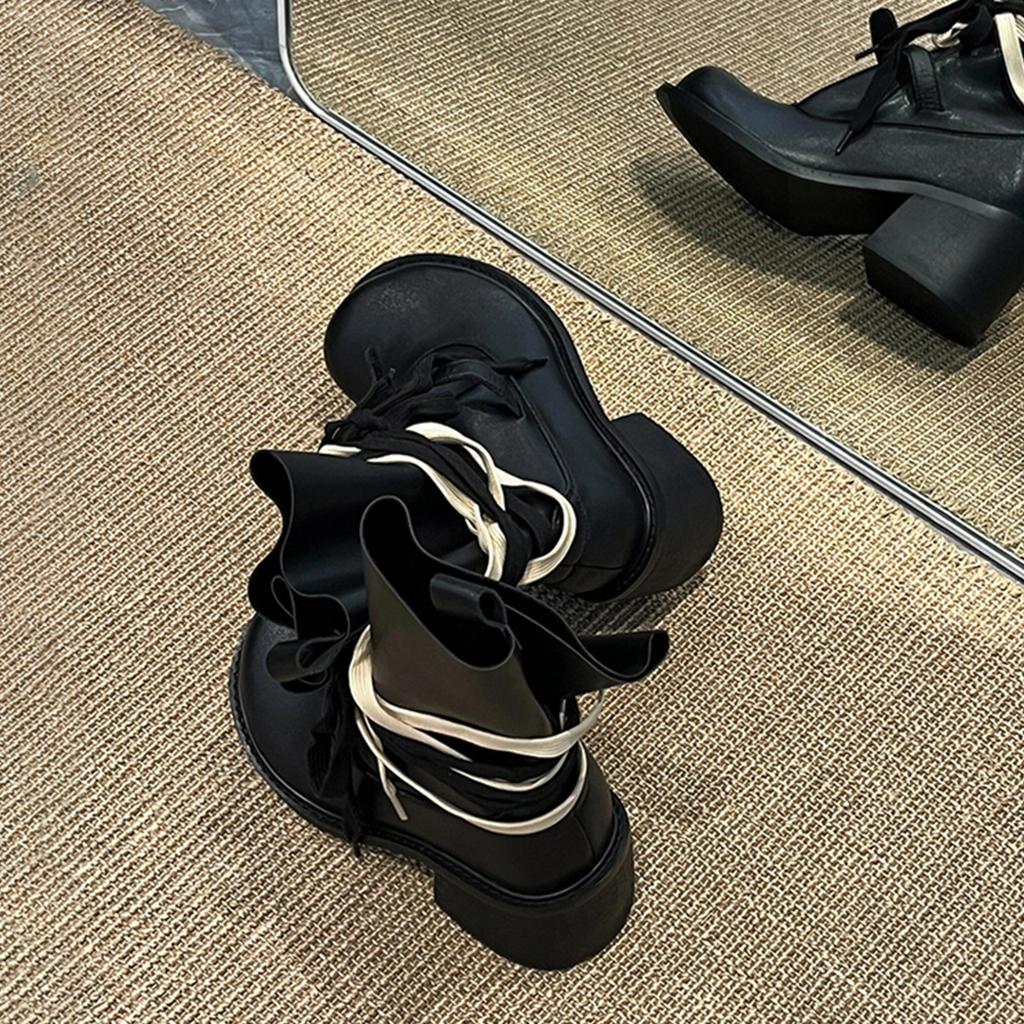 Vintage Niche Design Spice Girl Platform Martin Boots Women's British Style Strap Thick Heel Locomotive Boots