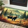 Elk Pattern Doormat, Rustic-Style Non-Slip Low-Pile Rug, Suitable for Porches, Gardens, and Outdoor Use