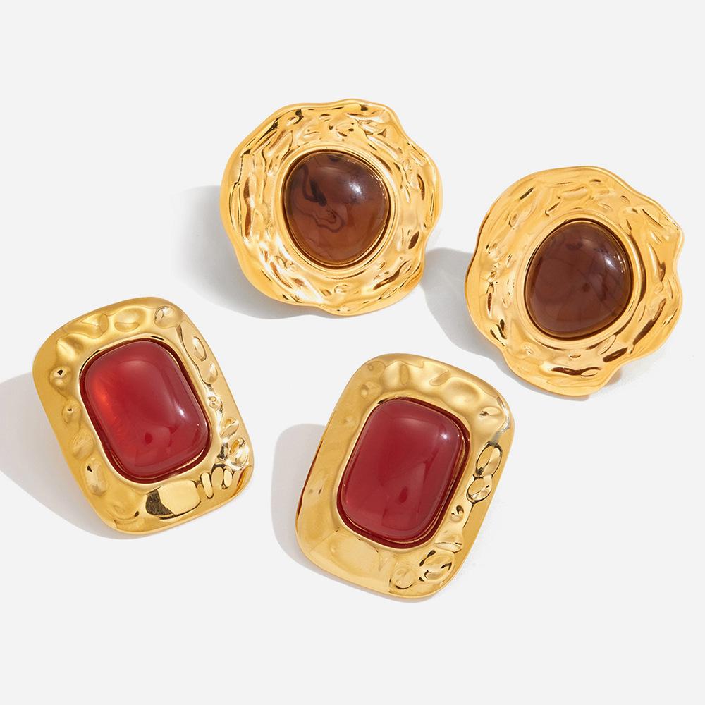 Light luxury high-end amber resin earrings, earrings, non-fading ear jewelry