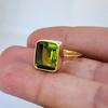 Genune Green Peridot 925 Sterling Silver Yellow Gold Overlay Ring Jewelry, Artisan Gift Wedding August Birthstone Ring