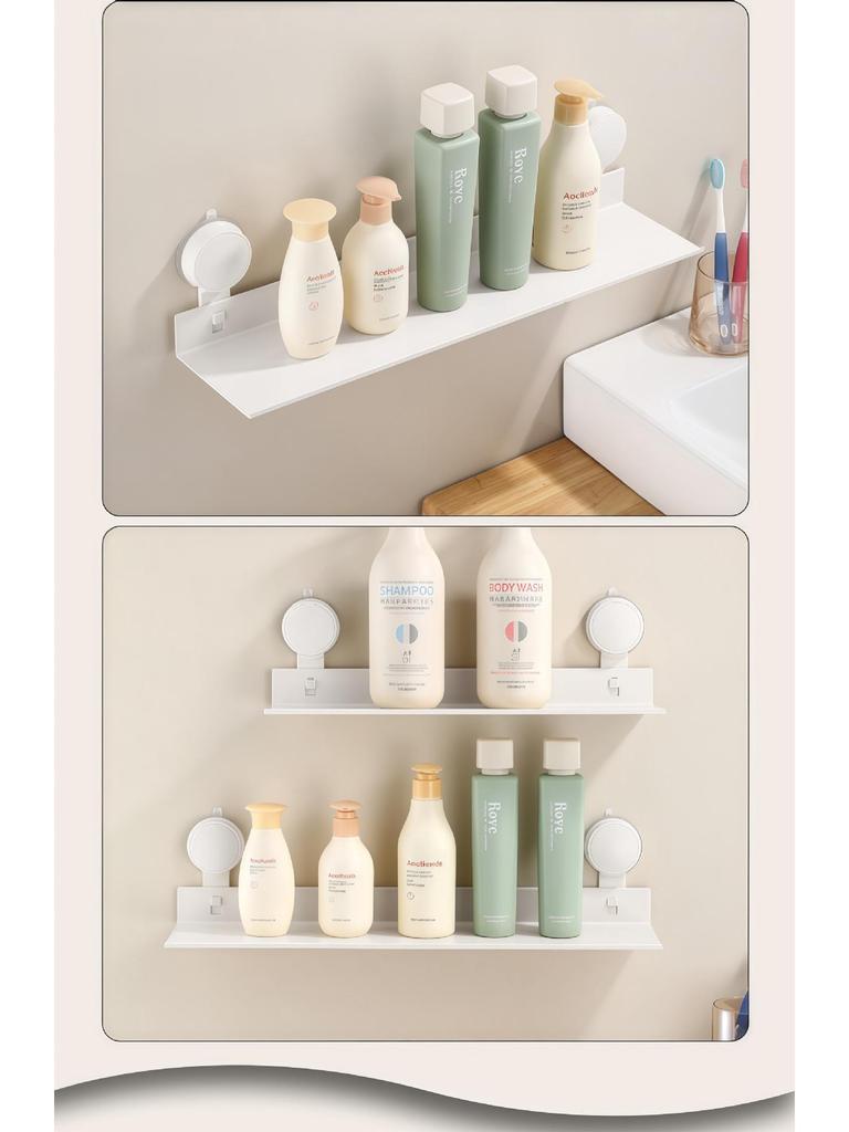 Creamy White Aluminum Bathroom Mirror & Vanity Storage Rack