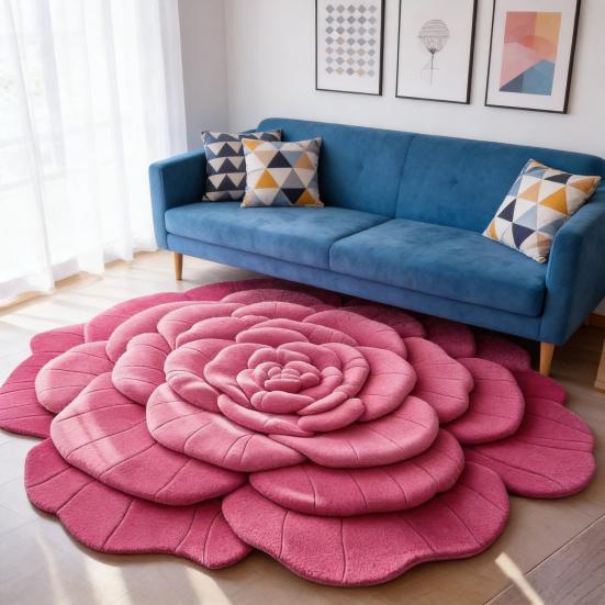 3D Blumen Bodenmatte Rutschfest Saugfähig Badezimmerteppich Realistische Blumenform Bereichsteppich für Schlafzimmer Wohnzimmer Spielzimmer Dekor
