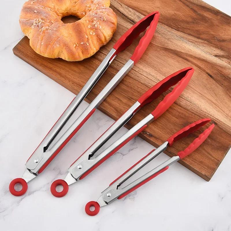 1/3Pcs Silicone BBQ Grilling Tong Salad Bread Serving Kitchen Tong Non-Stick Barbecue Grilling Cooking Tools with Joint Lock