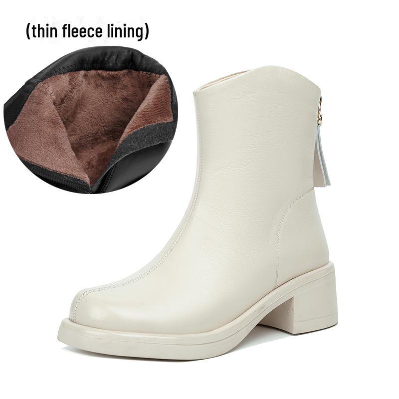 

Женские зимние короткие ботинки 2024 года: Мягкая кожа, толстая подошва, плюс бархат, белая шерсть LS-998 35