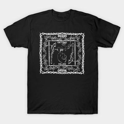Men Black Print T-shirt Grunge Style Post Punk Band No-Cut Transfer Paper Print Cotton Tshirt