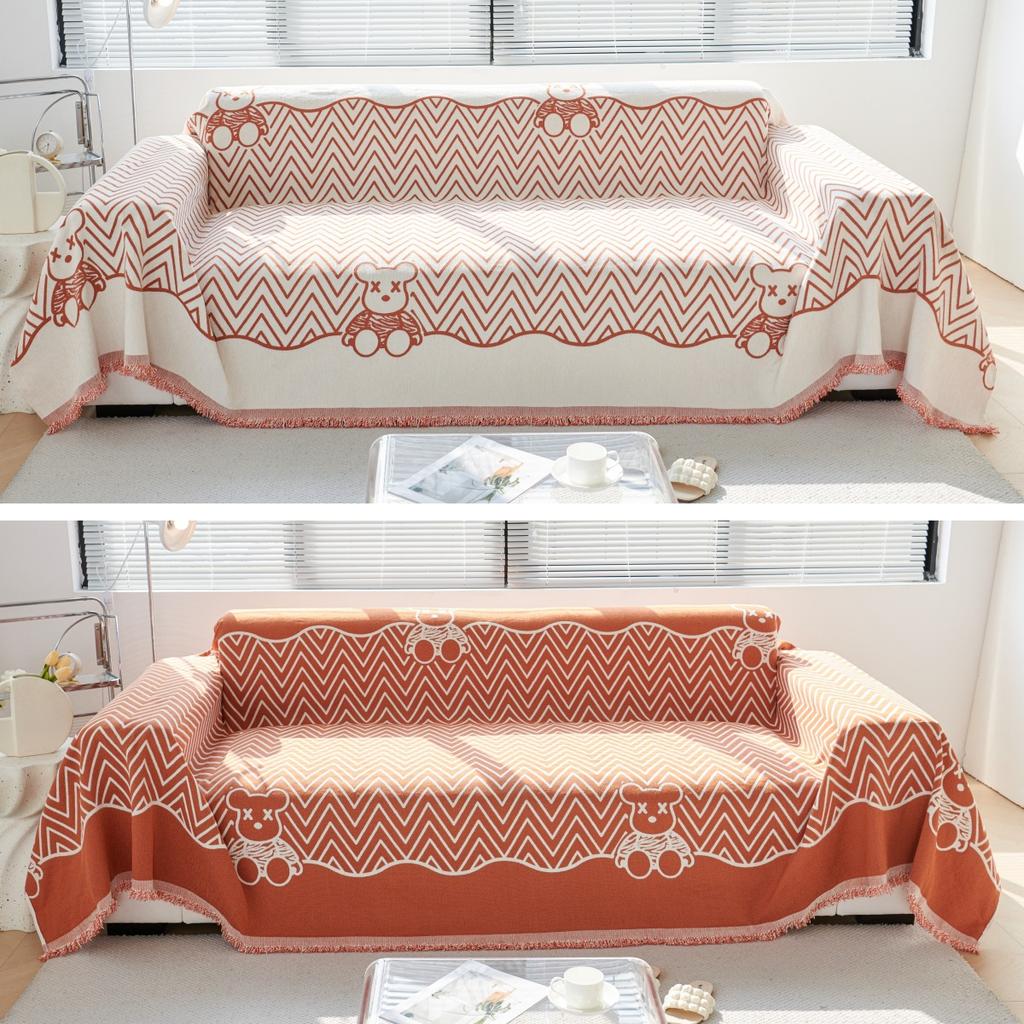 Modern and Simple Sofa Towel, New All-season Comfortable Chenille Anti-wrinkle Multi-purpose Striped Double-sided Sofa Cover Blanket