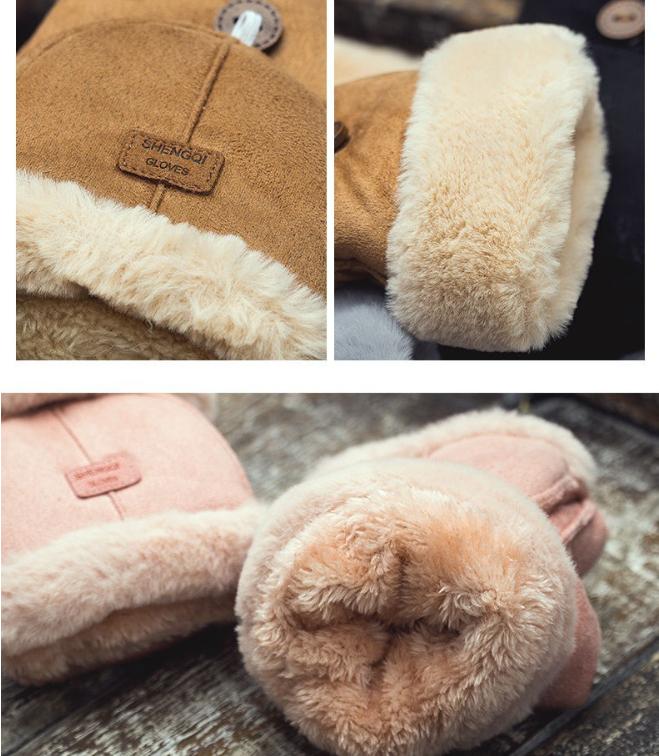 Winter Cycling Gloves Suede Warm Gloves Flip Cover Half Finger