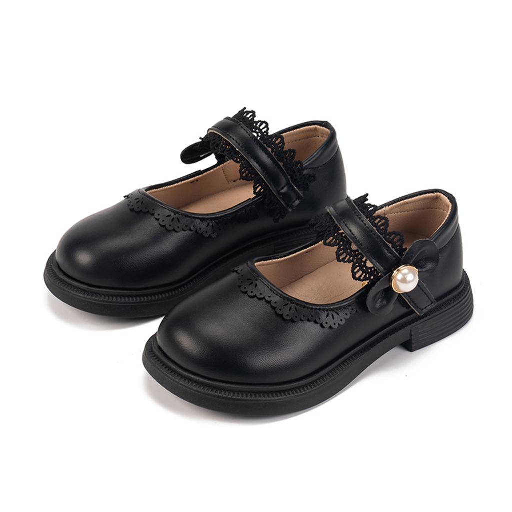 Girls Soft Sole Mary Jane Shoes Princess Style Leather Casual School Dress Shoes with Adjustable Strap and Decorative Flower Accent
