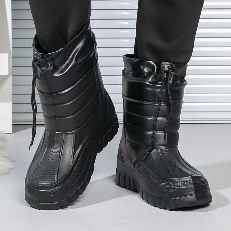 Verdickte Schneestiefel, Wasserdichte Fischerstiefel, Gummistiefel, Rutschfeste Warme Baumwollstiefel für Herren, Anti-Winter-Fischerei- und Samt-Baumwollschuhe
