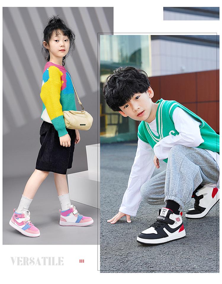 2025 New Girls' High-Top Leather AJ Sneakers: Autumn/Winter Cotton Shoes for Middle-Aged Children