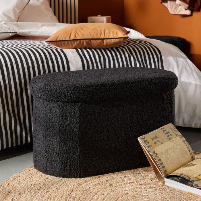 Banc coffre pliable ovale Bouclette "Teddy Moka" La Factory - Teddy Moka Fusain