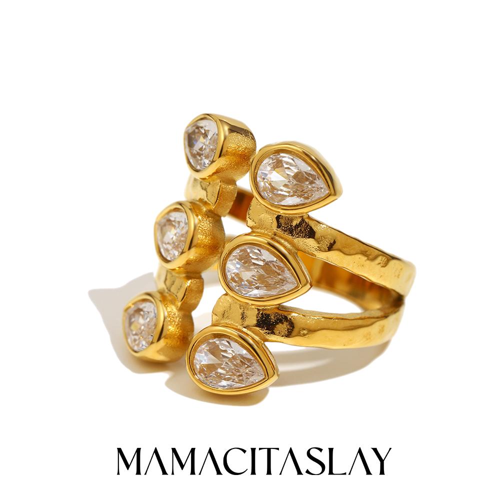 MamacitaSlay 316L Roestvrij Staal Zirconium Meerlaagse Open Ring Feest Waterdichte Sieraden Dames Charm Ring 2026 Hoge Kwaliteit Cadeau
