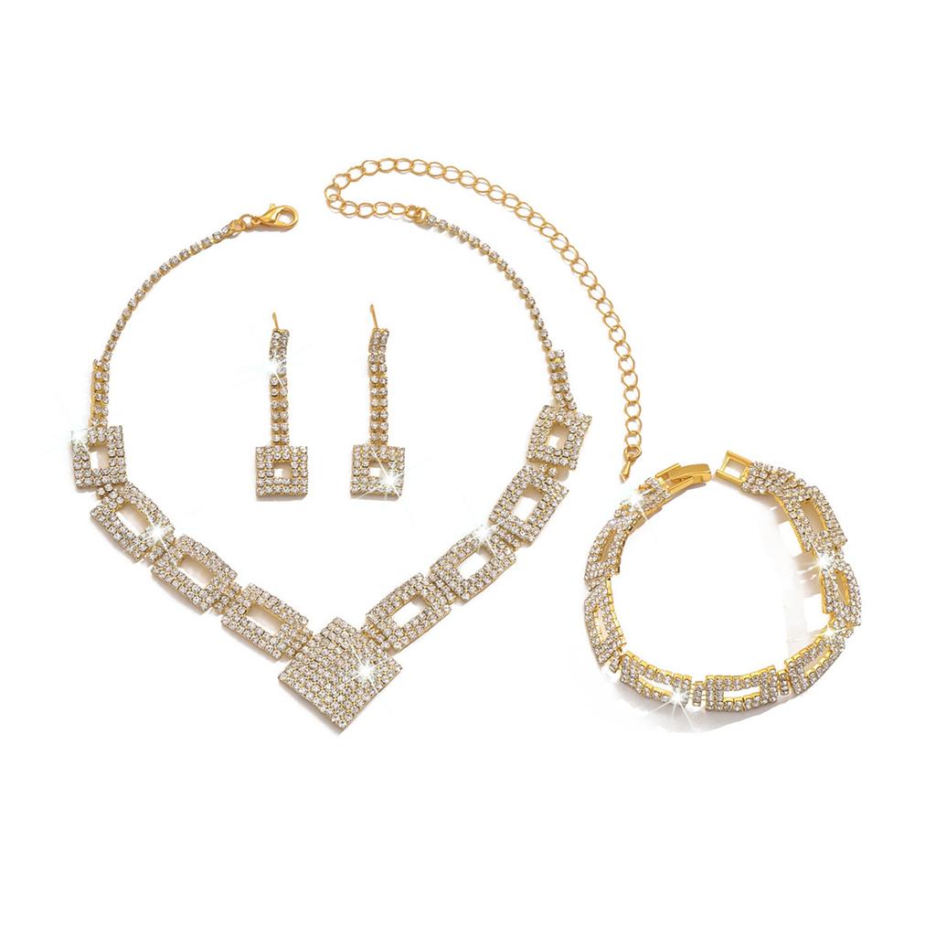 Jewelry Set High-end Full Diamond Three-piece Necklace Earrings Bracelet Dinner Dress Jewelry Accessories.
