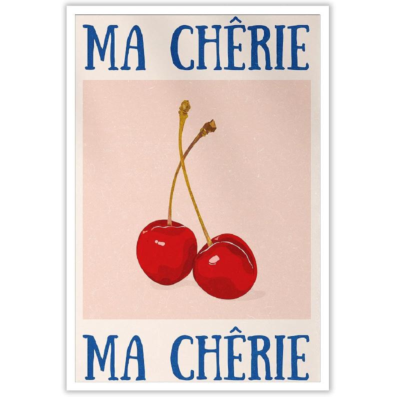 HQPCNGZ Vintage Funky Cherry Canvas wall art 70s Red Blue Posters Room Aesthetic prints painting Girls College Dorm Apartment Decor 12x16in Unframed