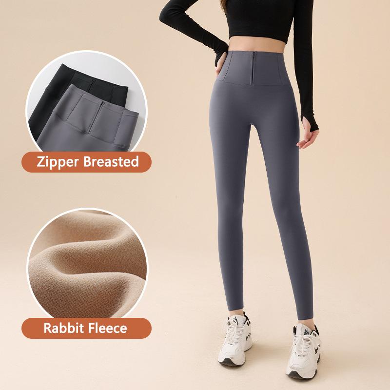 

Осенне-зимние леггинсы из кроличьего флиса с толстой грудью и молнией из акульей кожи, женские утягивающие талию обтягивающие спортивные леггинсы, теплые брюки XXL серый