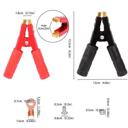 HUIQIAODS Battery Clips, Alligator Clips for Car Batteries, Insulated, High Current, Copper Plated, Pack of 2 (500A)