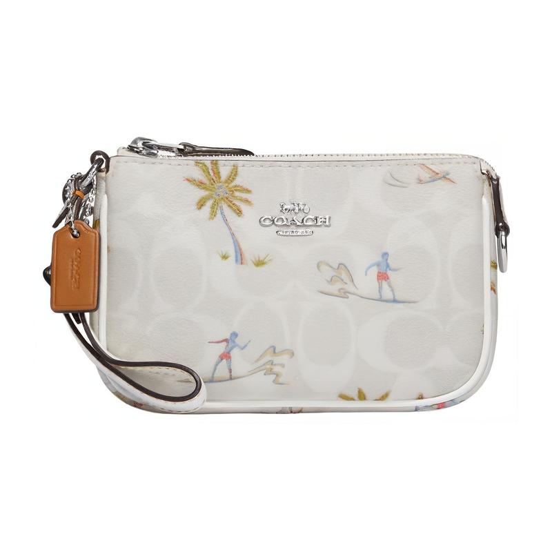 

COACH Nolita Nolita 15 Silver Letter Logo Logo Plant Print Classic Jacquard Leather Mahjong Bag Storage Bag Clutch Mini Women White серебряный