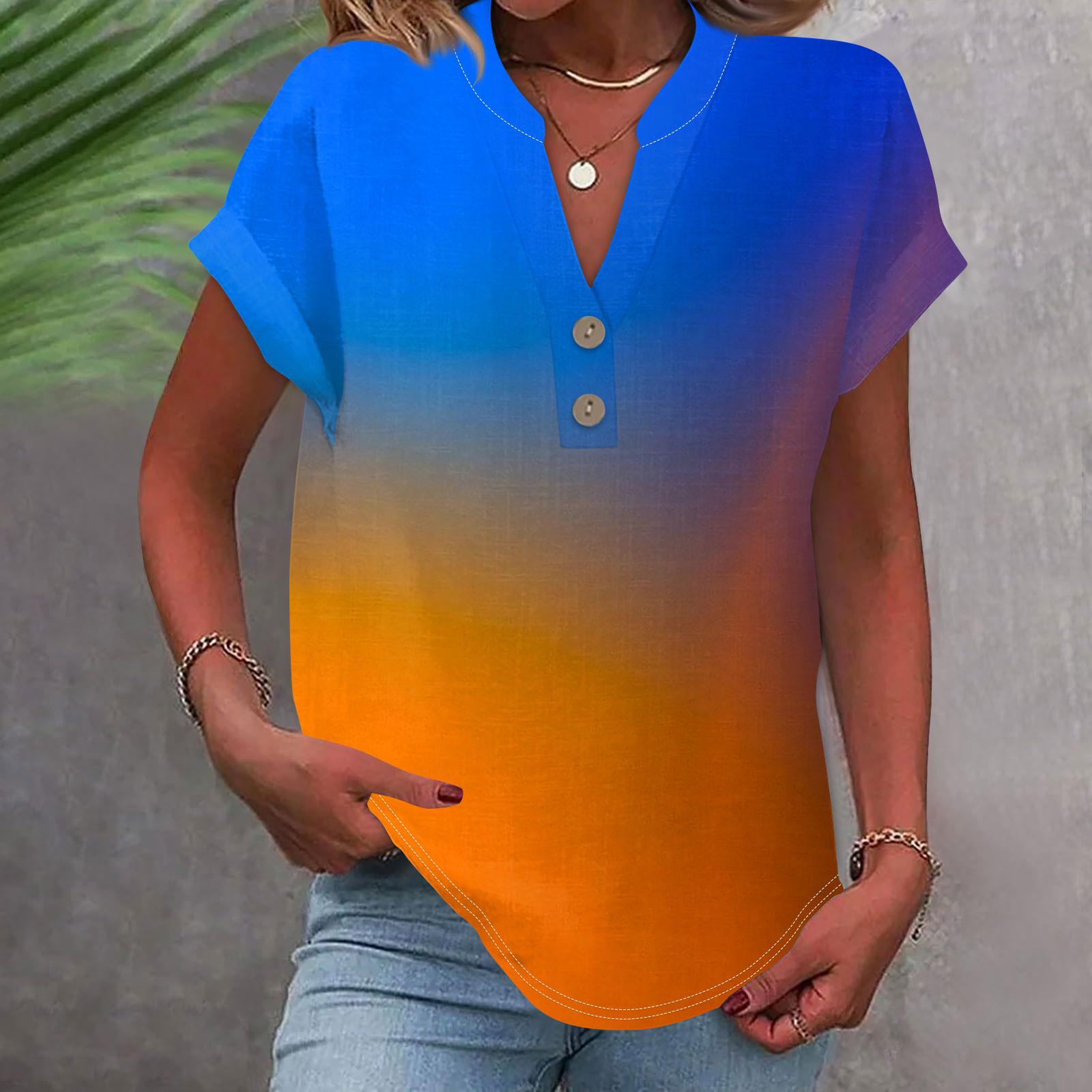 

Women s Fashion Casual Printed V-Neck Short Sleeve Button Down Shirt T-Shirt Top XXL