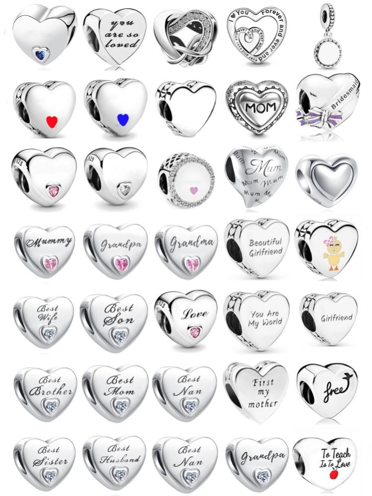Copper Metal Heart, Father, Mother, Wife, Sisters, Brother Bead Components Ideal Designed For Authentic Original Bracelet High Quality Fine Jewelry