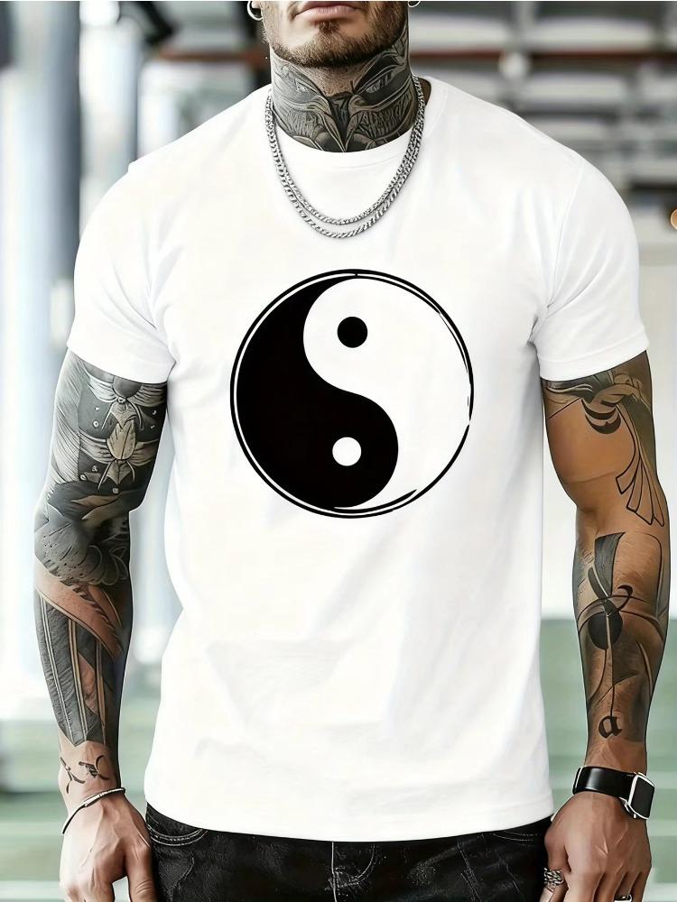 100% reine Baumwolle Unisex Lässig Locker Modisch Yin Yang Print Atmungsaktiv Sport Kurzarm Rundhals T-Shirt