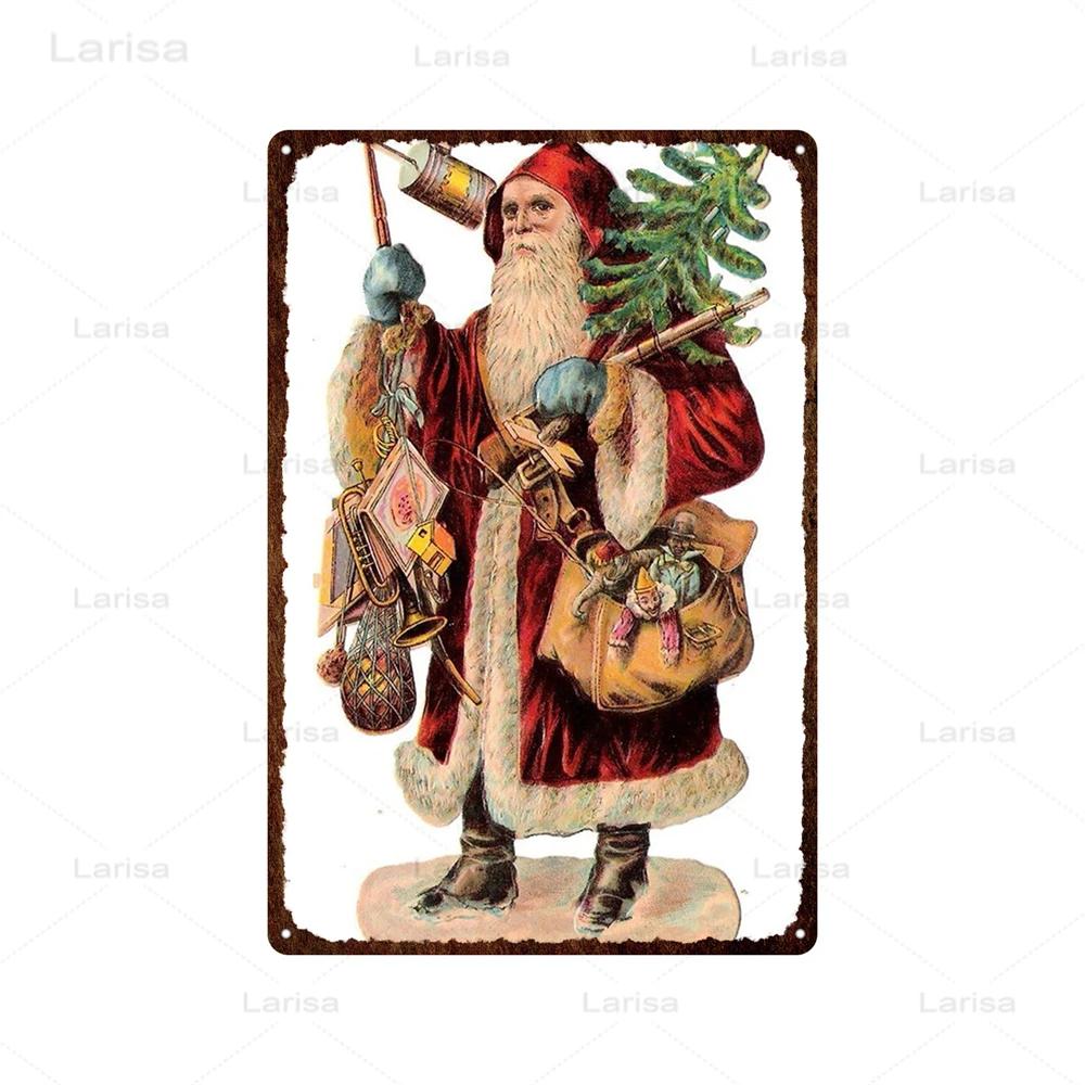 Festival Christmas Santa Claus Tin Sign Vintage Metal Poster Snowman Kitchen Home Bedroom Wall Art Decor Tinplate Signs Plaques