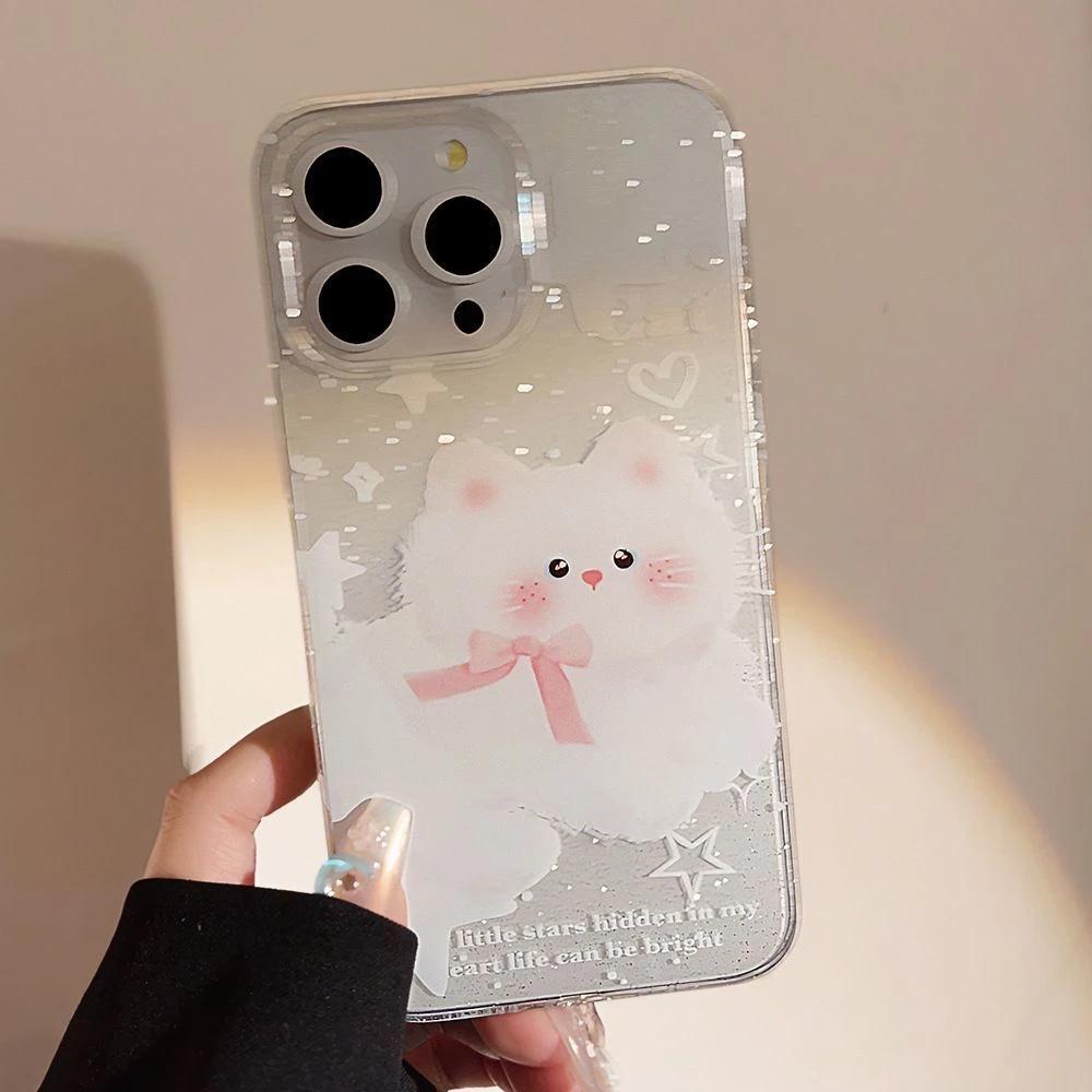Ins Little White Cat Is Suitable for Apple 17/16promax Mobile Phone Case iPhone15 Glitter 13 Cute 12 Soft Case 14
