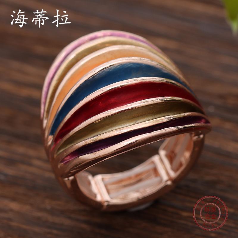 Color Oil Exaggerated Line Elastic Ring, Fashionable Personality Women's Versatile Alloy Ring