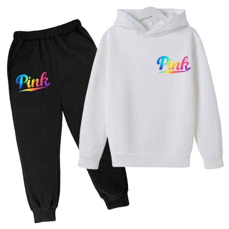 Kids Hoodie Pink Letters Print Coat Boy Girl Toddler 3-12 Years Charming Casual Clothing Top+Pants 2P Leisure Sports Fashion Set
