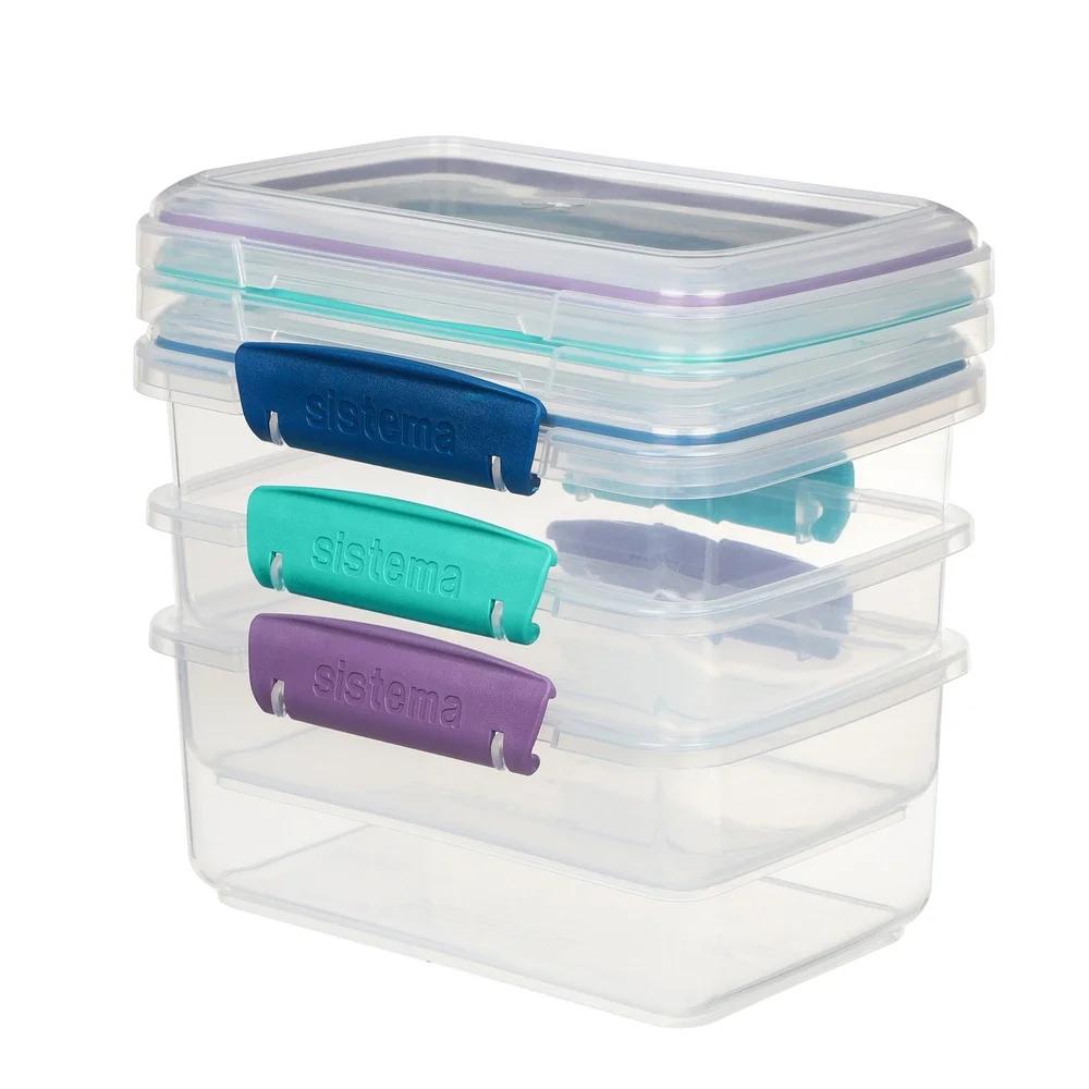 Stackable Plastic Food Storage Containers Set of 3 Easy Locking Clips Flexible Seal Microwave Freezer Safe BPA Free
